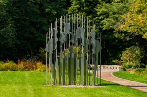 The Lost Generation sculpture stands at the center of the garden.